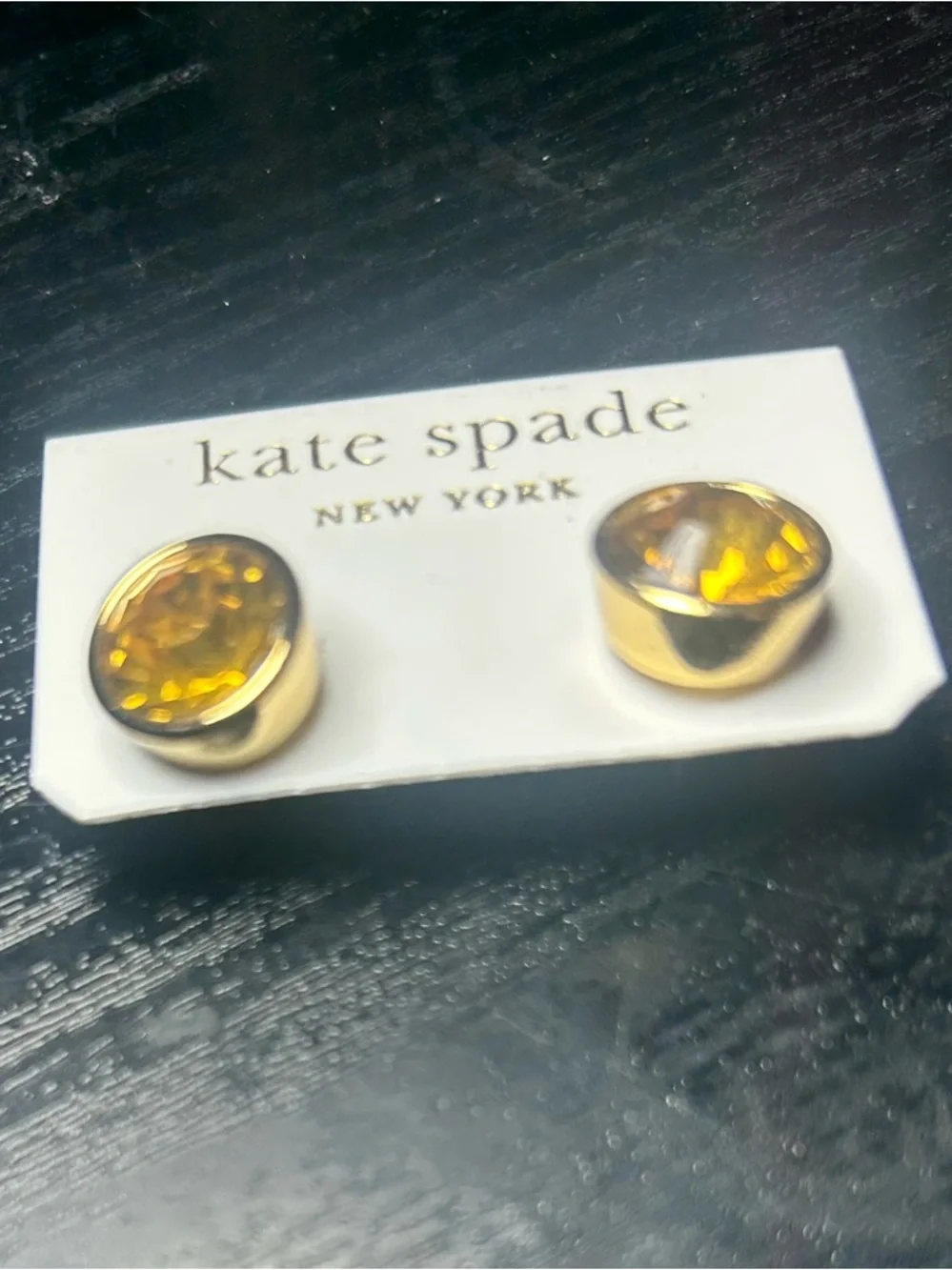 Kate Spade Yellow Crystal Stud Earrings NWT – Gold‑Tone, On Card
